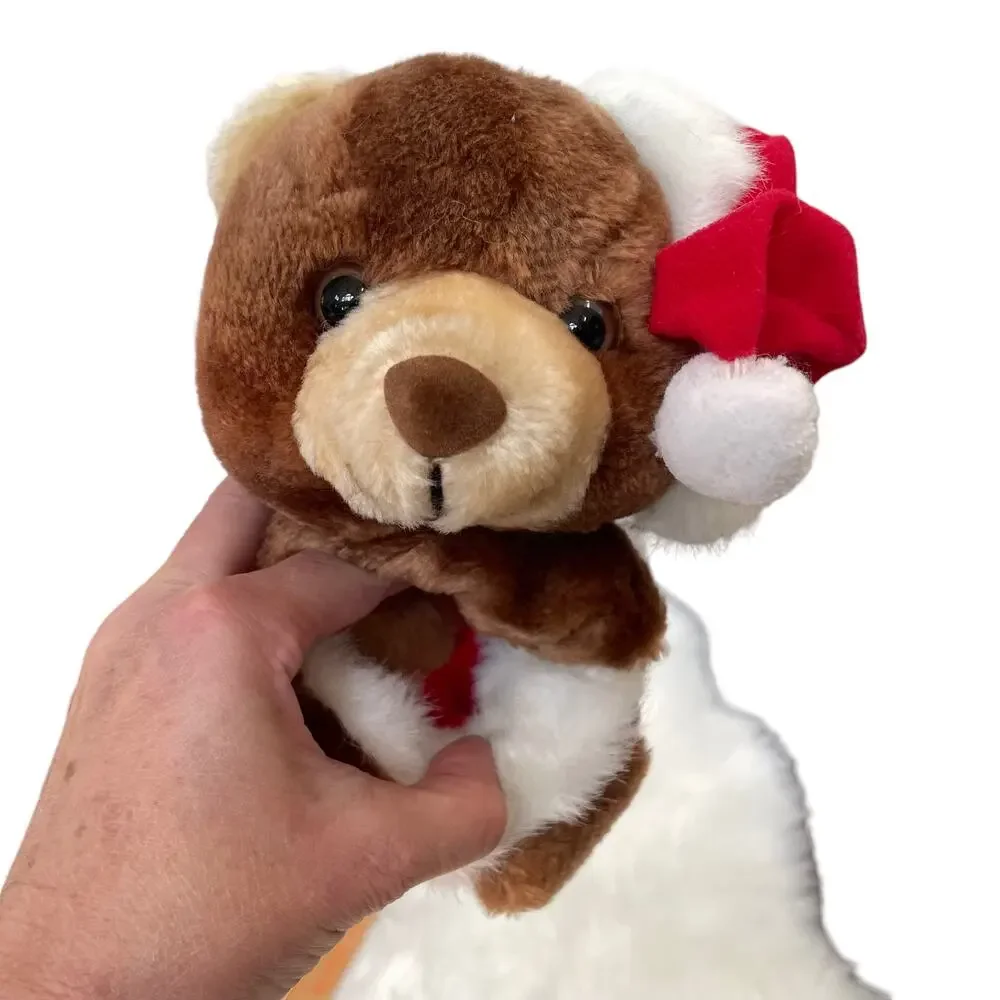 Vintage Christmas Stocking Teddy Bear Plush Santa Hat Red 1988 READ DSCPRT
